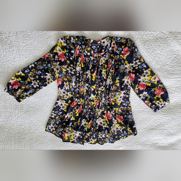 Banana Republic XXS petite navy multi-colored floral blouse - Picture 5 of 6
